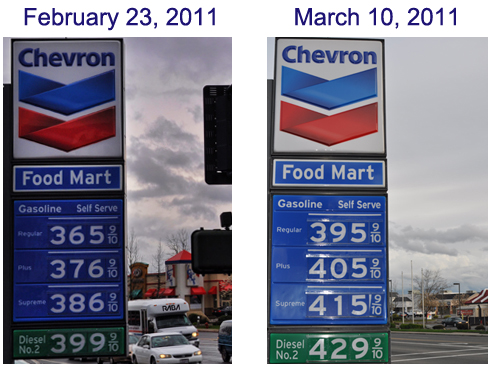 projected gas prices 2011. actual local fuel prices: