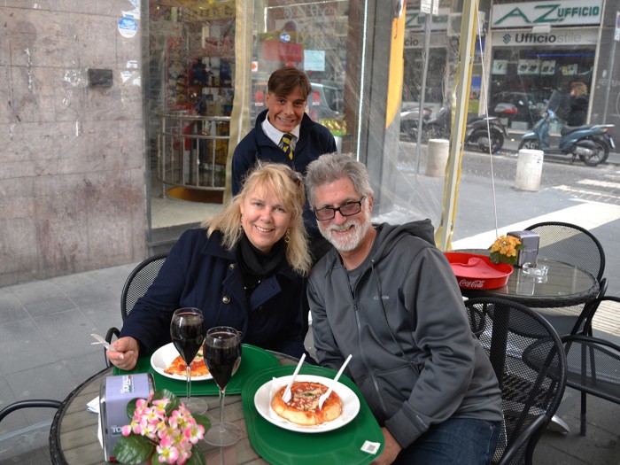Skip and the lovely Karry at a street cafe in Naples. 