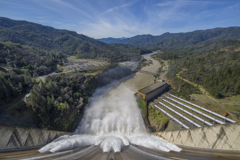 Looking down on the spillway at Shasta Dam