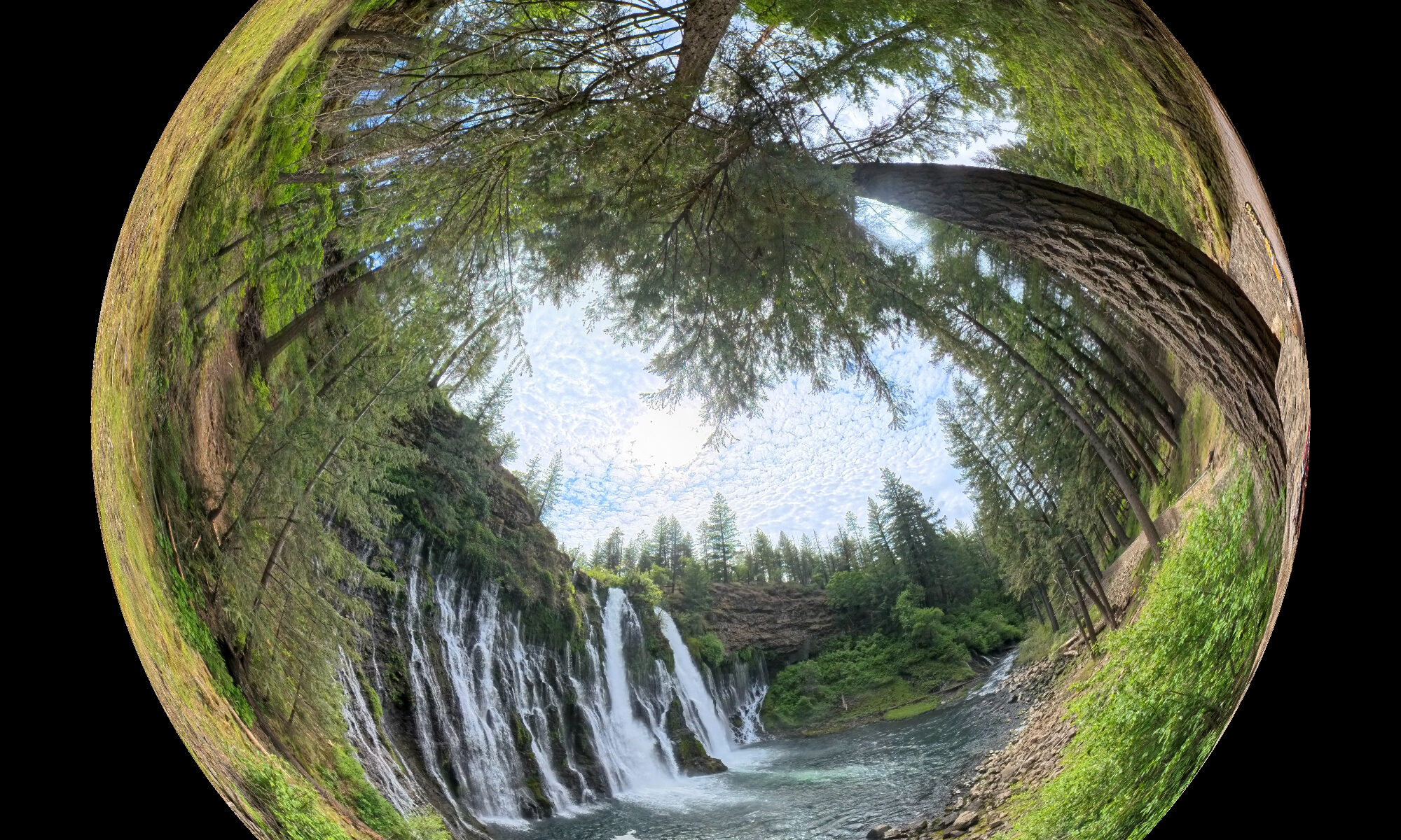 Tiny planet view of Burney Falls